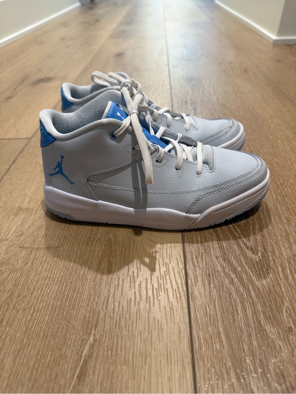 Jordan Kids White and Light Blue Mid-Top Sneakers